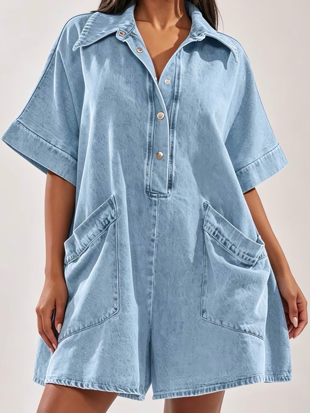 Light Blue Women's Denim Romper Jeans